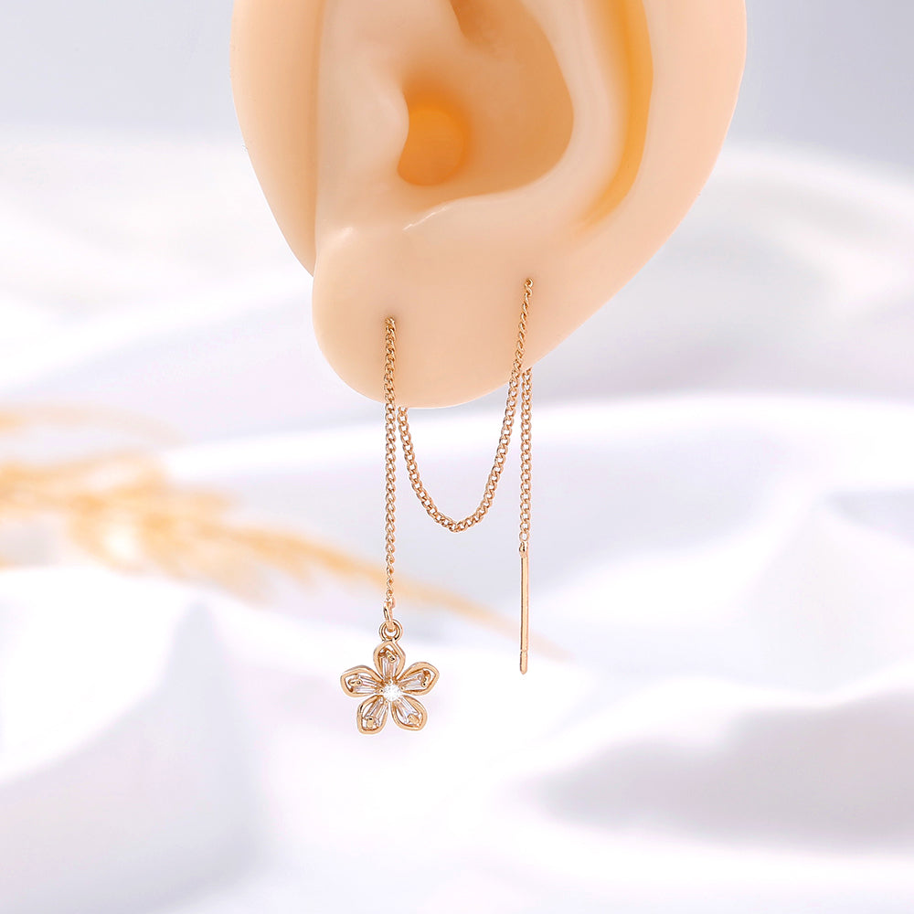 Gold Floral Copper Tassel Threader Earrings