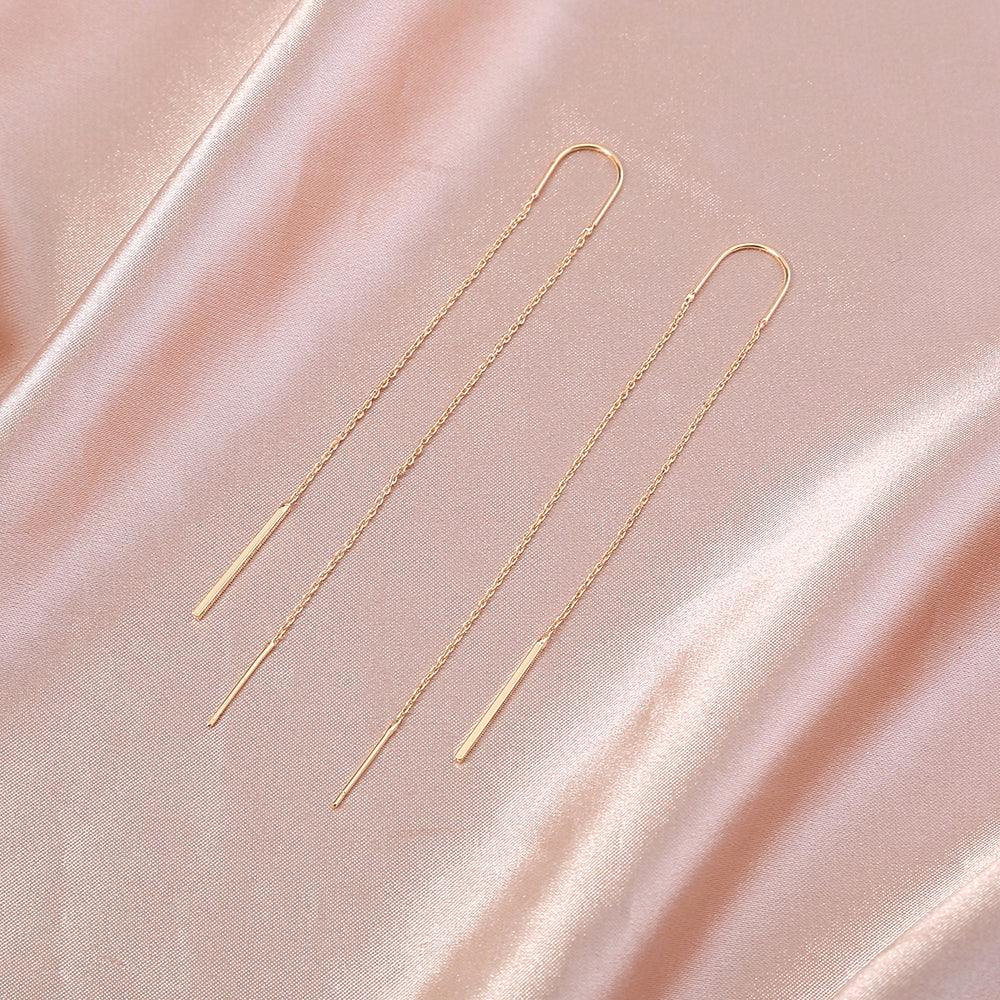Gold Copper Rod Tassel Threader Earrings
