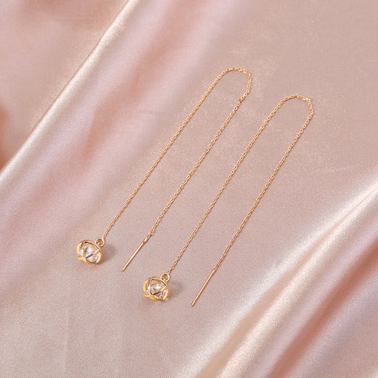 Gold Cutout Round Copper Tassel Threader Earrings