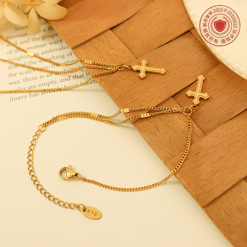 18k Gold Exquisite Cross Design Necklace Bracelet Set