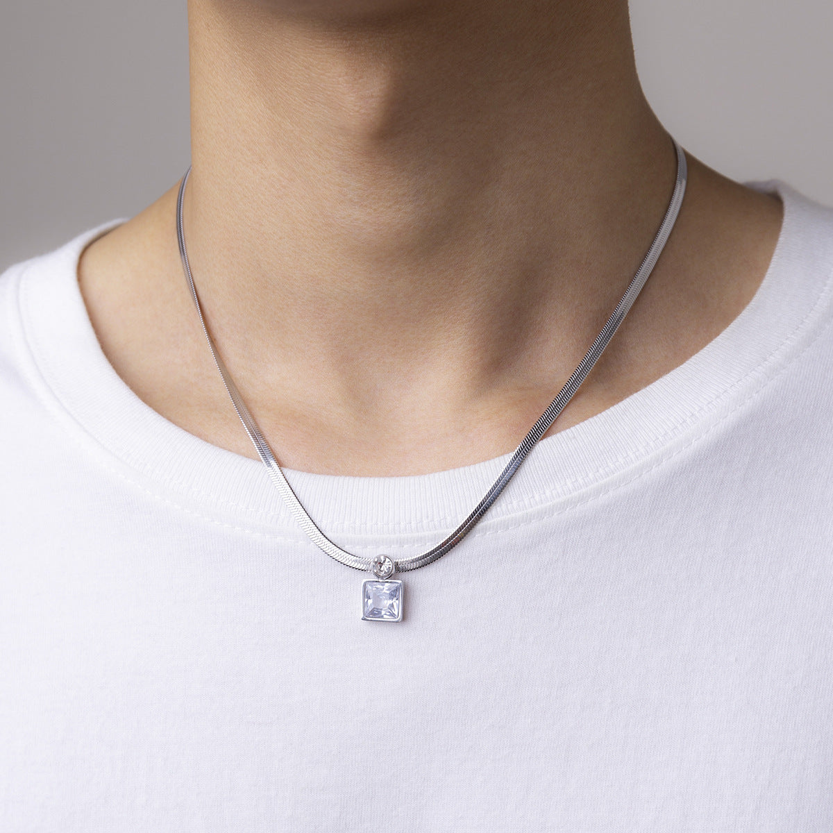 Men Fashion personality square diamond snake bone chain design hip-hop style pendant necklace