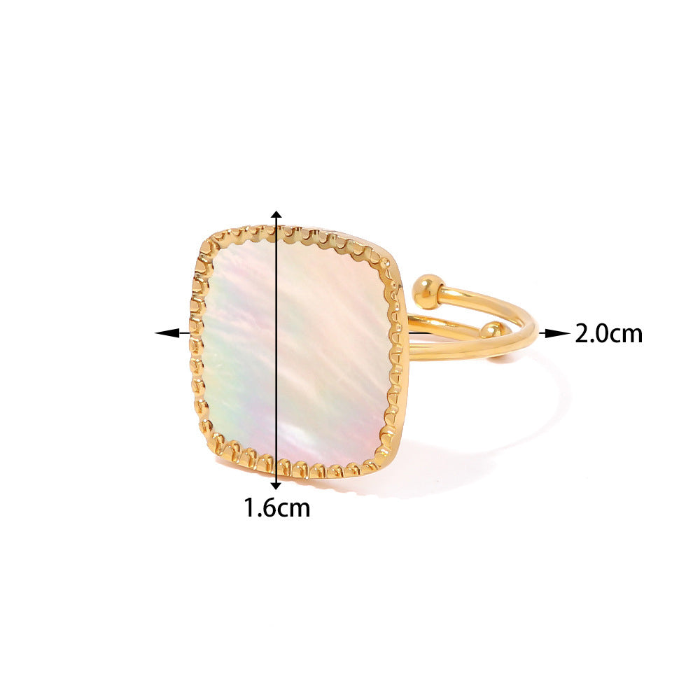 18K Gold Fashion Simple Inlaid White Mother-of-Pearl Open Ring
