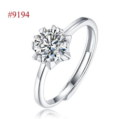 Anniversary Six Claw Round Moissanite CZ 925 Sterling Silver Adjustable Ring