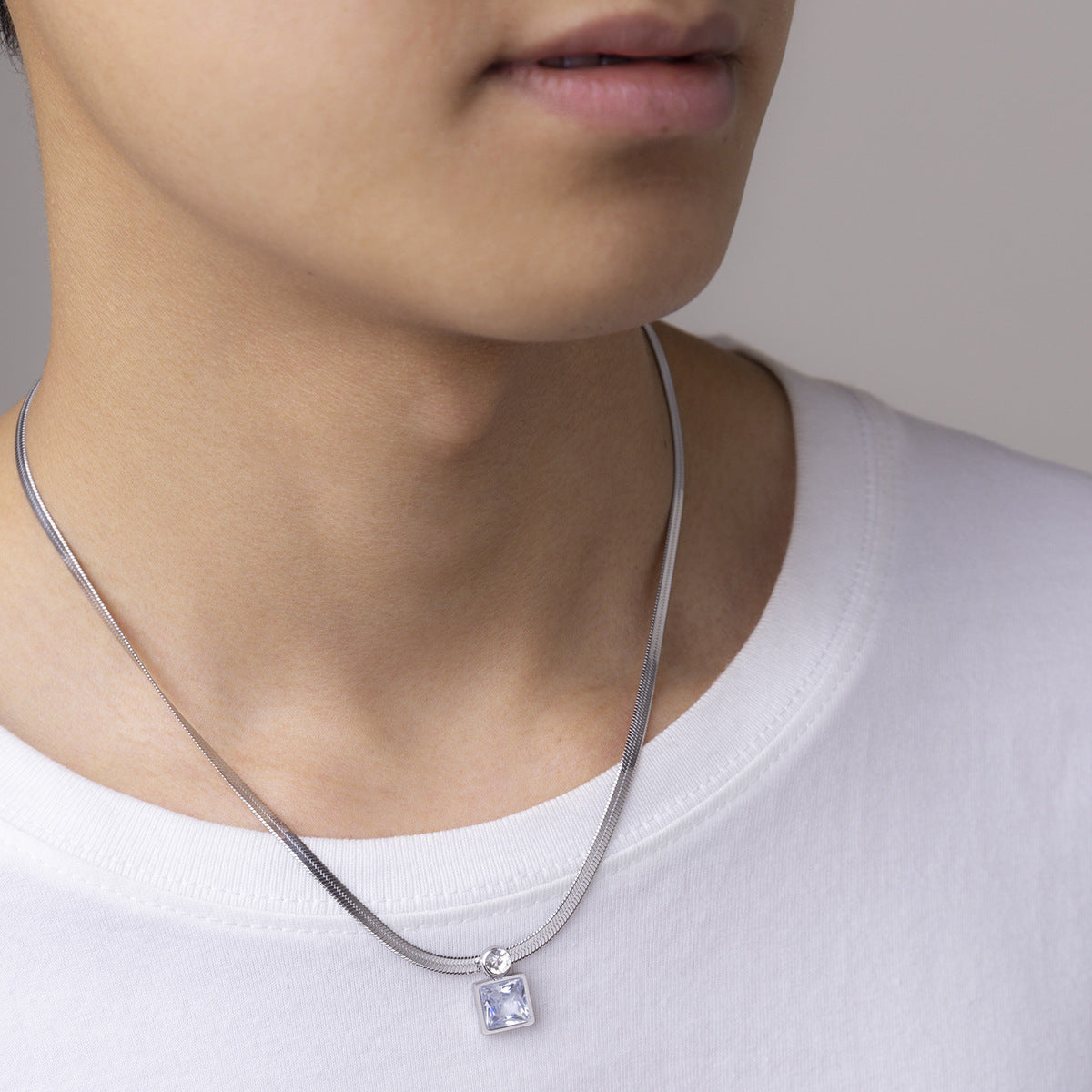 Men Fashion personality square diamond snake bone chain design hip-hop style pendant necklace