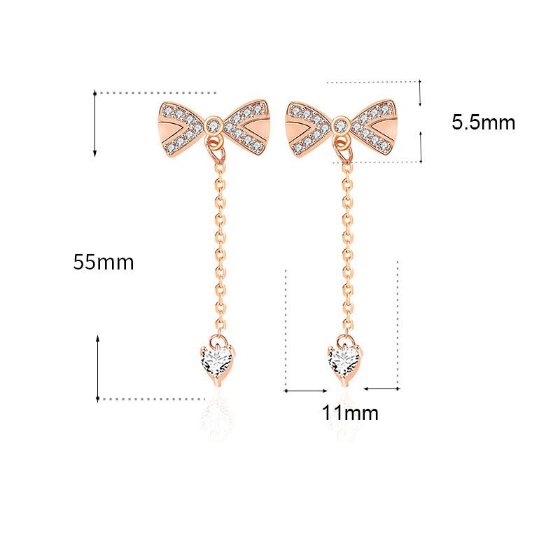 Modern CZ Bowknot Tassels 925 Sterling Silver Dangling Earrings