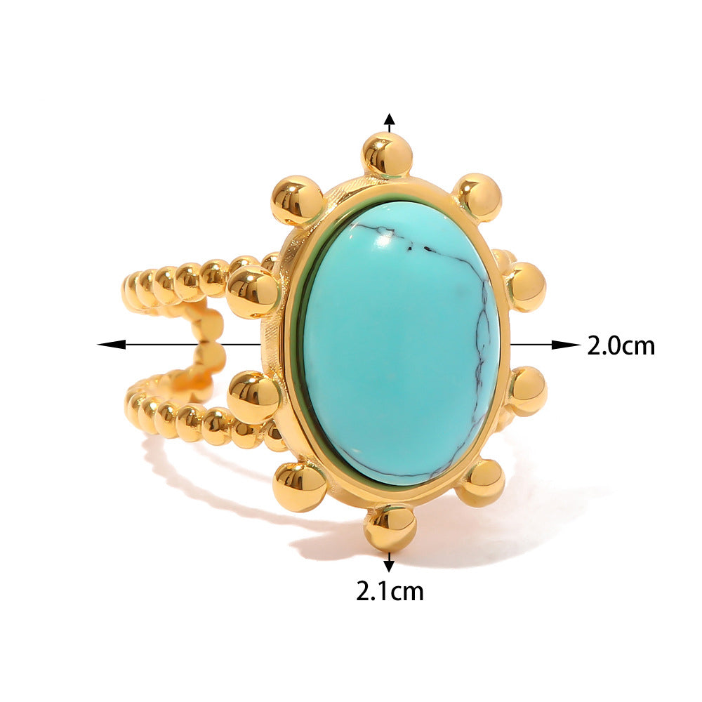 Beautiful Fashion Set Natural Turquoise Open Ring in 18K Gold