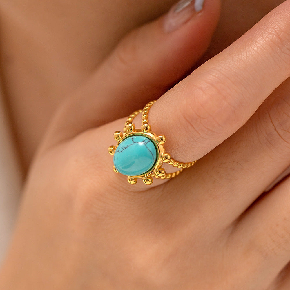 Beautiful Fashion Set Natural Turquoise Open Ring in 18K Gold