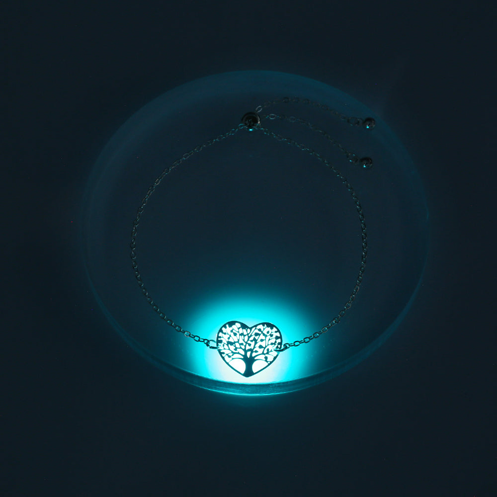Silver copper heart tree of life dripping oil luminous bracelet