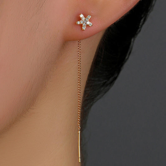Gold Starfish Copper Accessories Zircon Tassel Pendant Ear Wire