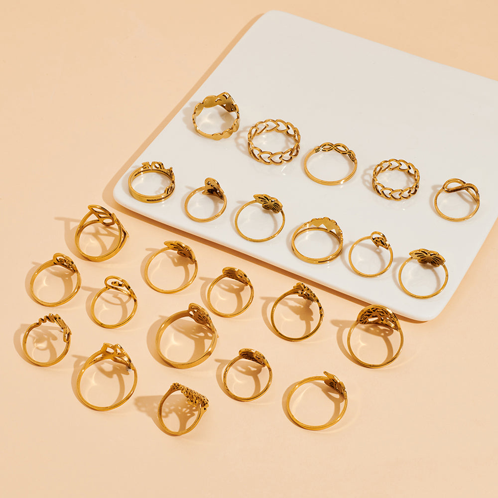 24 PCS Box 100 PCS Box Fashion Ring Set Gold Plated Stainless Steel Rings For Women Girls