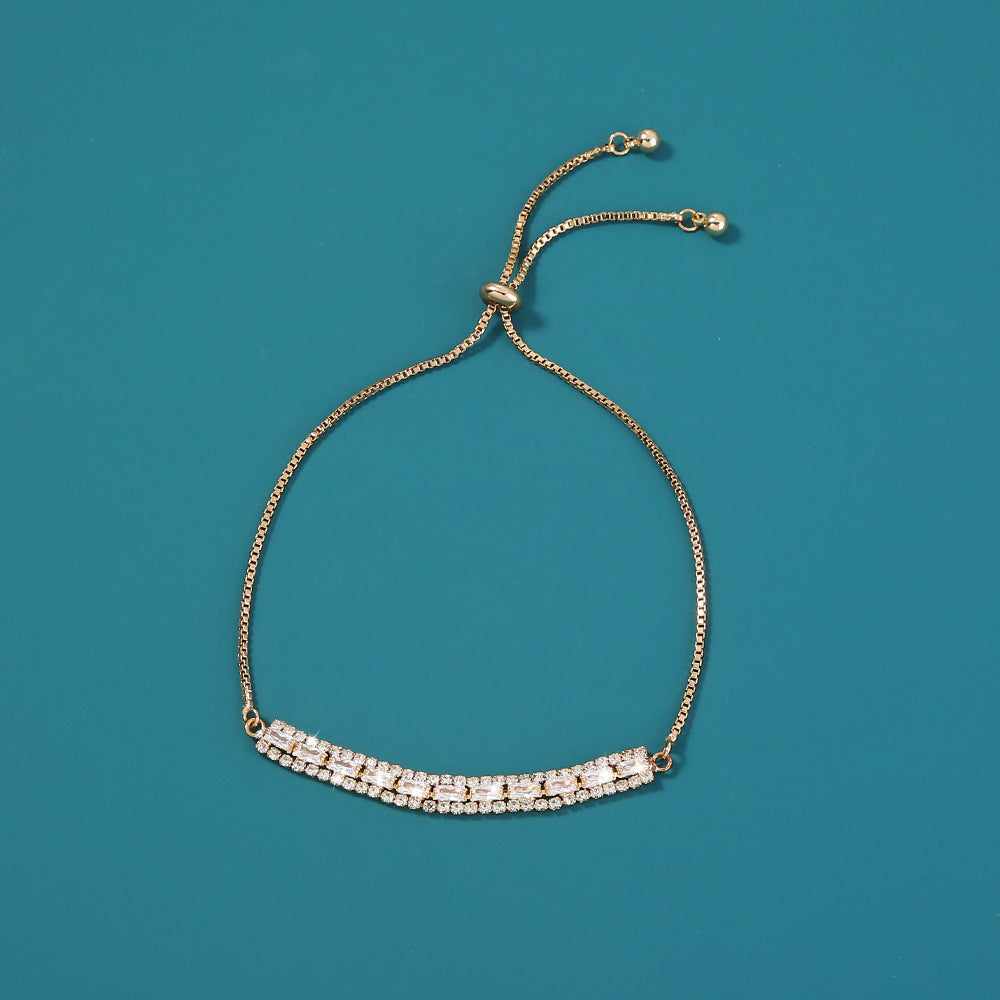 Brass Gold Plated Long Micropaved Zircon Pendant Shrink Pulled Brass Bead Bracelet