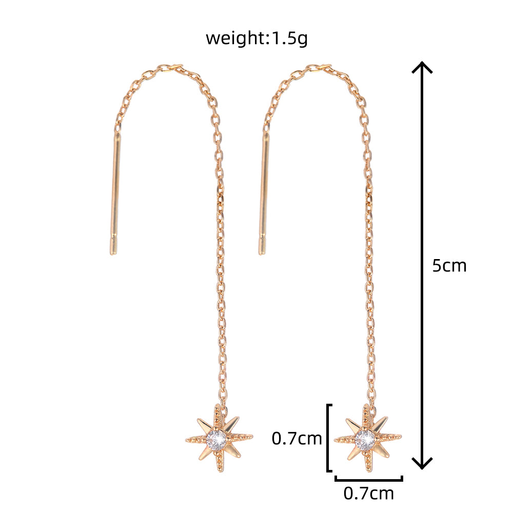 Gold Hexagram Zircon Copper Accessories Tassel Ear Wire