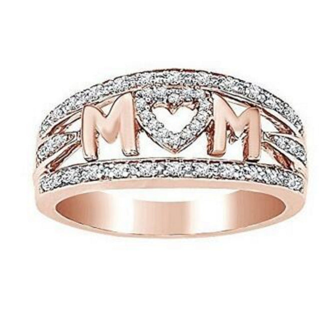Mom Ring  Gold Plated Diamond Heart Ring