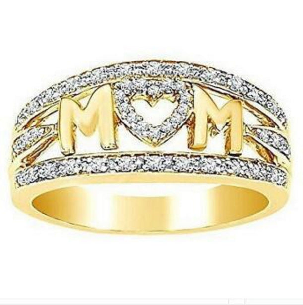 Mom Ring  Gold Plated Diamond Heart Ring