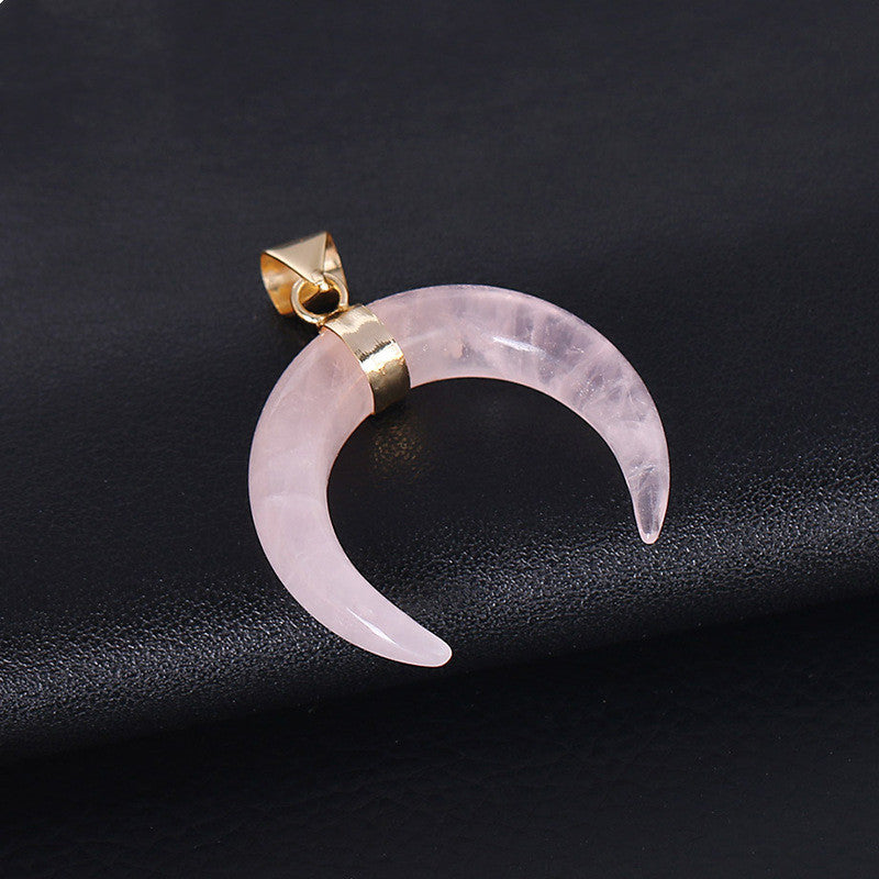 Crystal Semi-precious Stone Moon Pendant Necklace