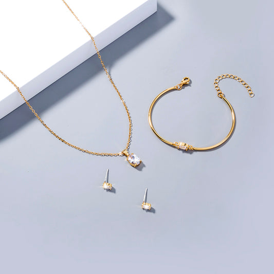 Fashion Necklace Earrings Bracelet Set of 3 Copper Micro-Set Zircon Jewelry