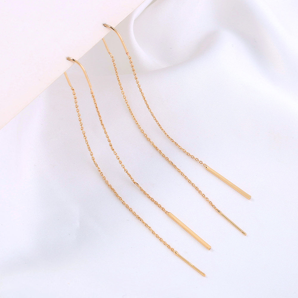 Gold Copper Rod Tassel Threader Earrings