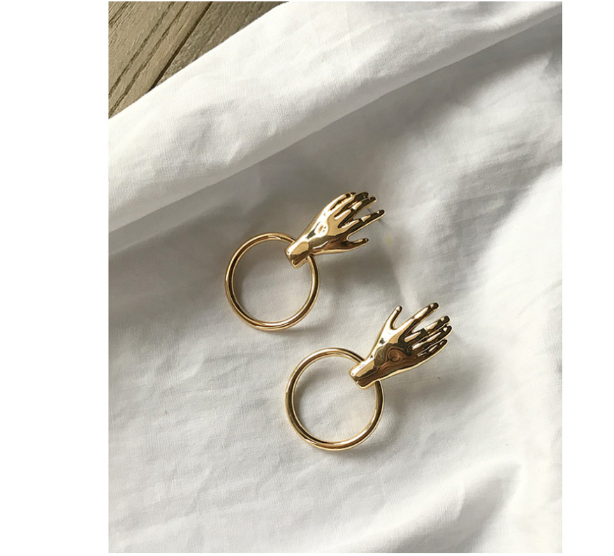 Palm ring earrings street fashion street shooting 925 silver needle plated 18K real gold earrings