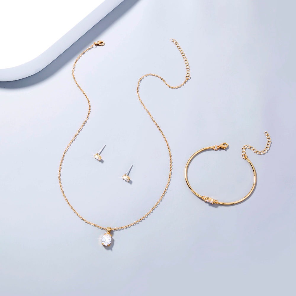 Fashion Necklace Earrings Bracelet Set of 3 Copper Micro-Set Zircon Jewelry