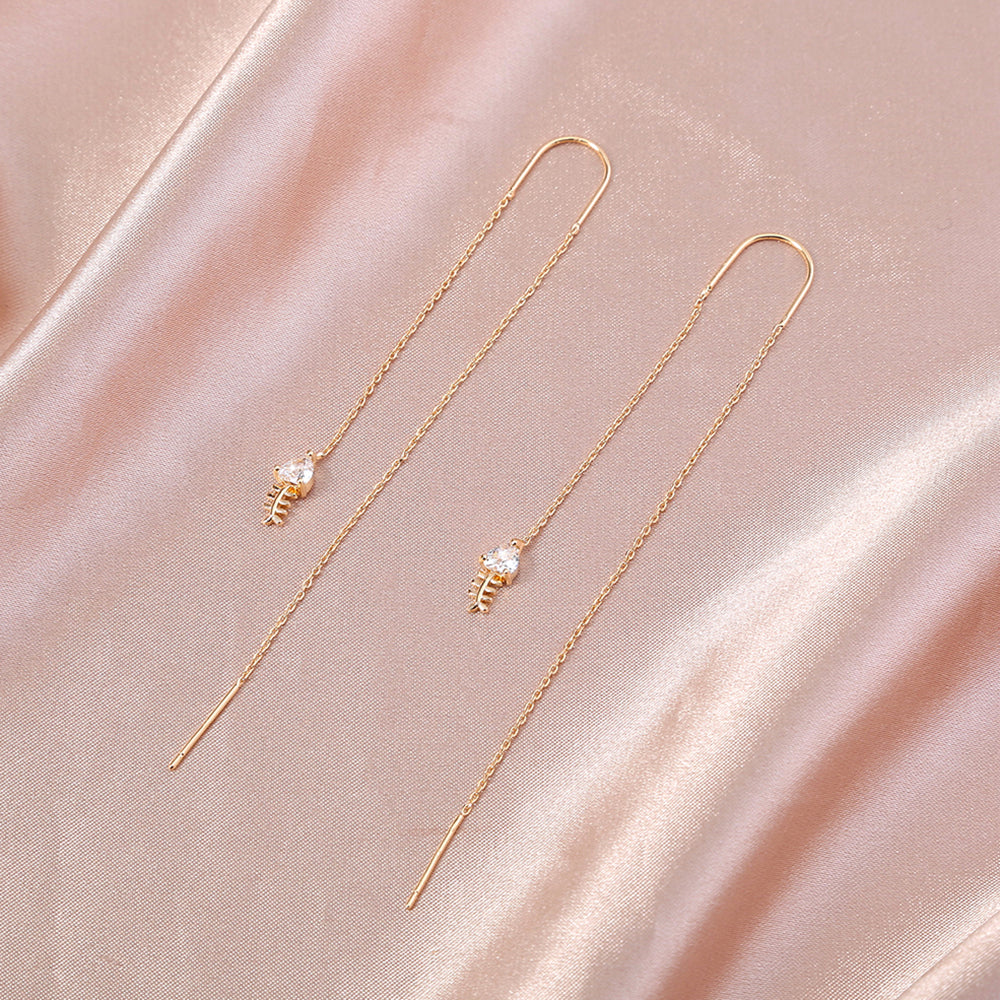 Gold Bronze Zircon Tassel Threader Earrings