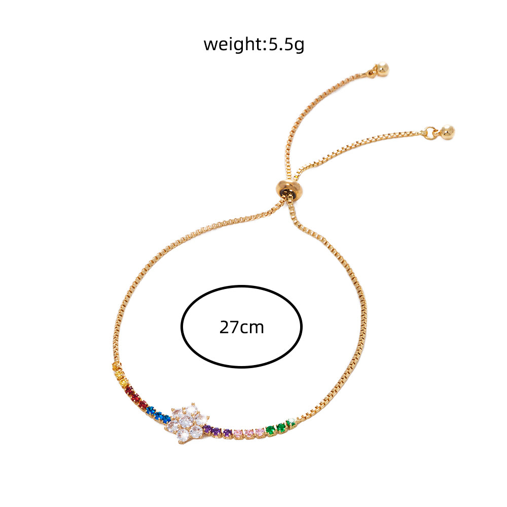 Bronze Colored Zircon Flower Pendant Shrink Pull Copper Bead Bracelet