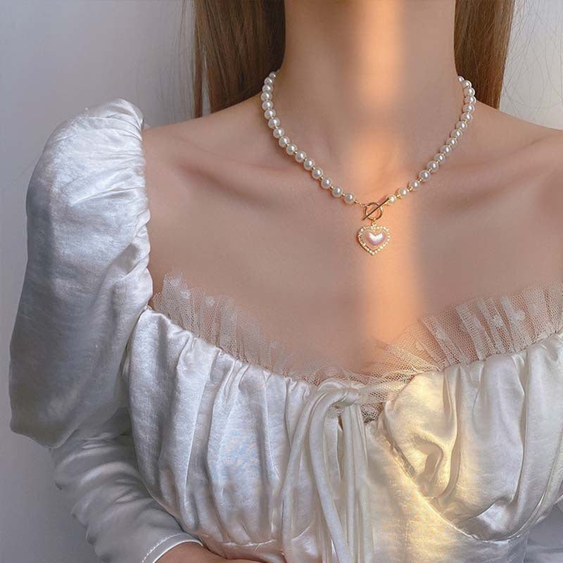 Super Fairy Temperament  Pearl Love Necklace