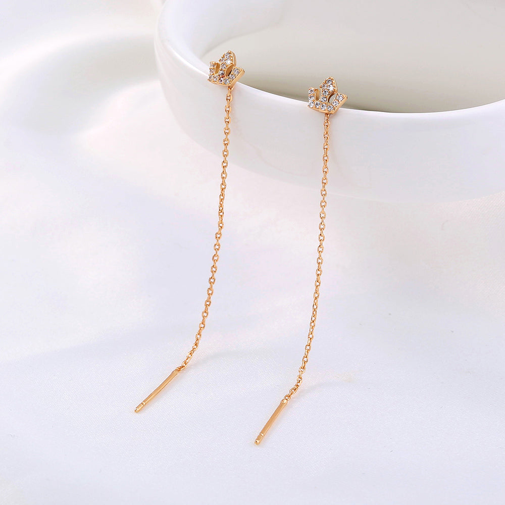 Gold Crown Zircon Copper Accessories Tassel Ear Wire