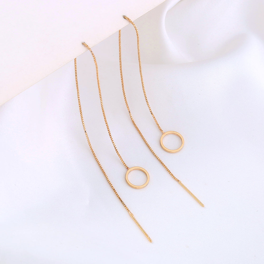 Gold Circle Long Tassel Ear Wire