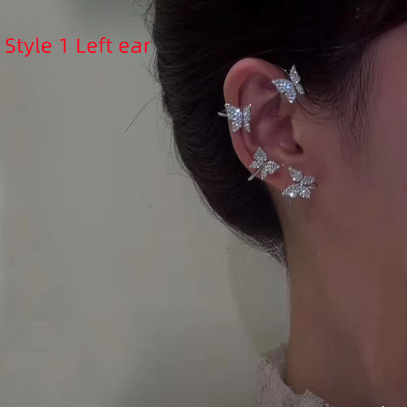 Super Flashing Diamond Earrings With Butterfly Ear Clip Earrings All-in-one Earrings