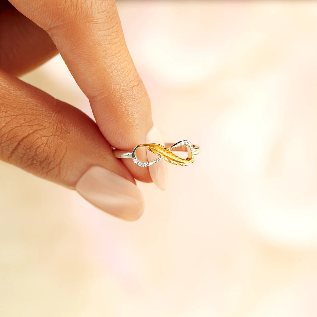 Two-Tone Gold Feather Ring With Rhinestones