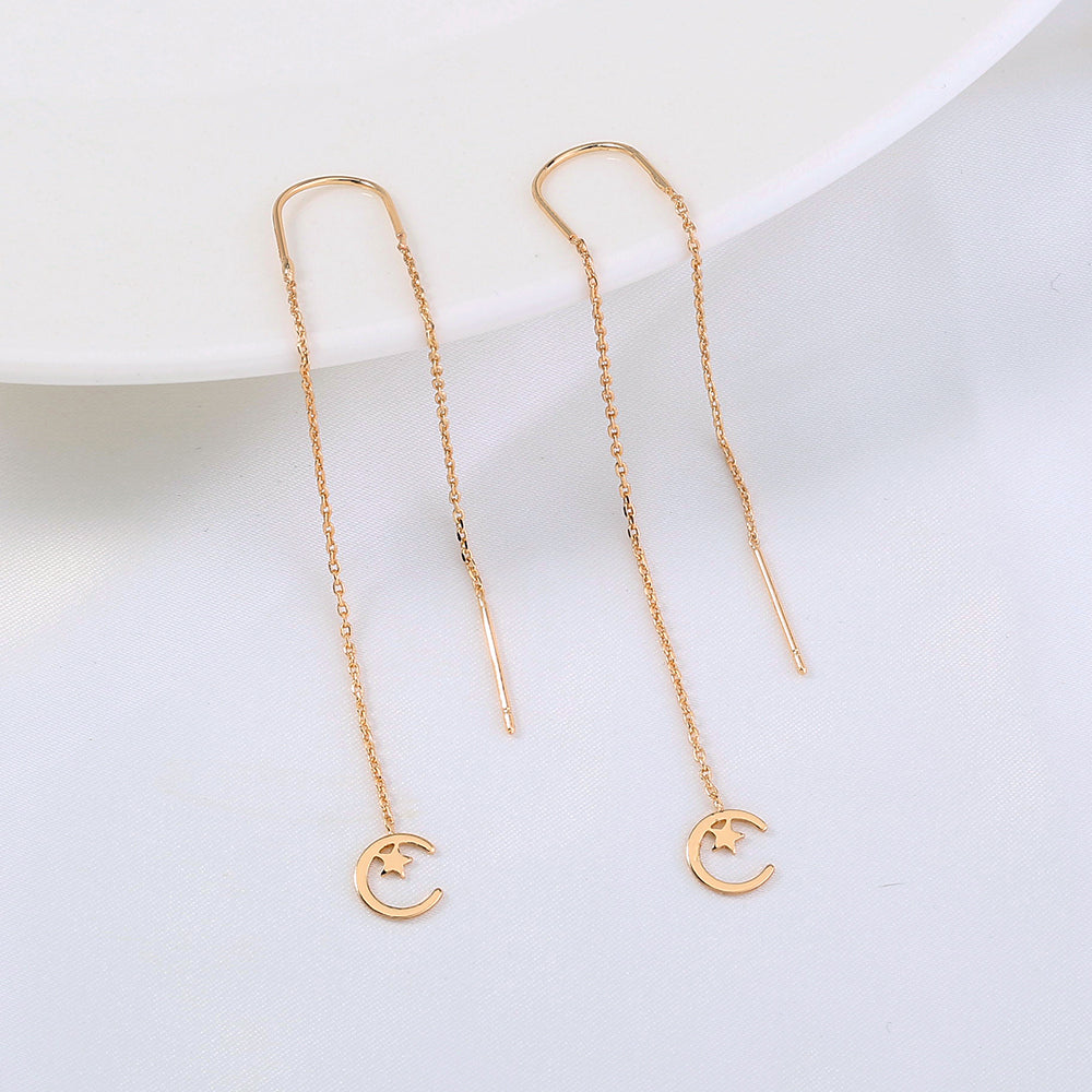 Gold Star And Moon Copper Threader Earrings