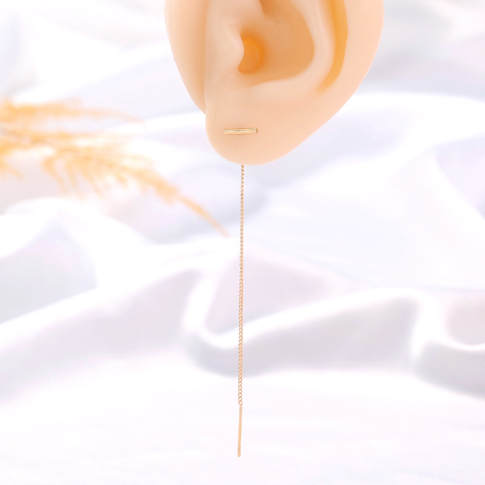 Gold Copper Tube T-tassel Threader Earrings