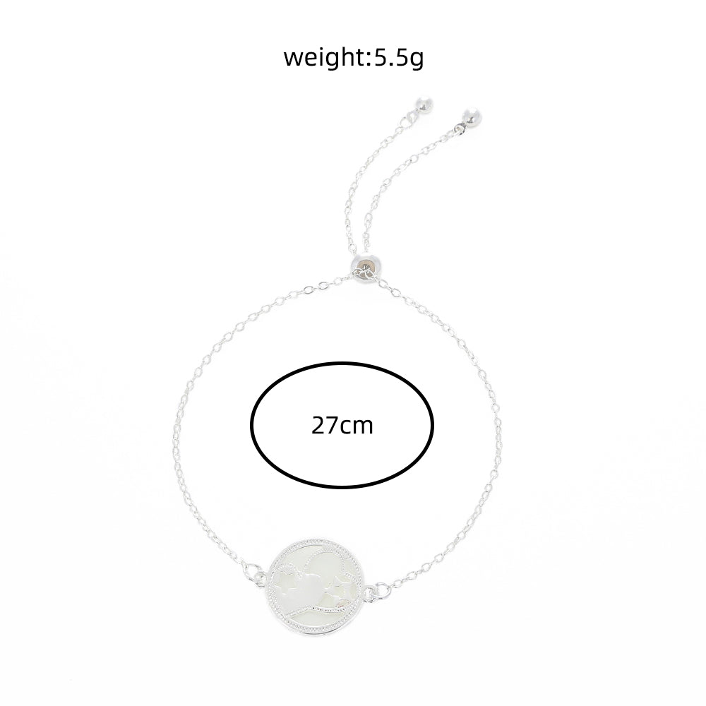 SILVER CIRCULAR PICTURE GLOW-IN-THE-DARK COUPLE HOLLOW HEART BRACELET