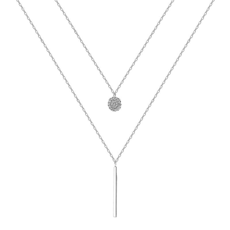 Square Stripe  Diamond Round Double Necklace