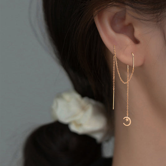 Gold Star And Moon Copper Threader Earrings