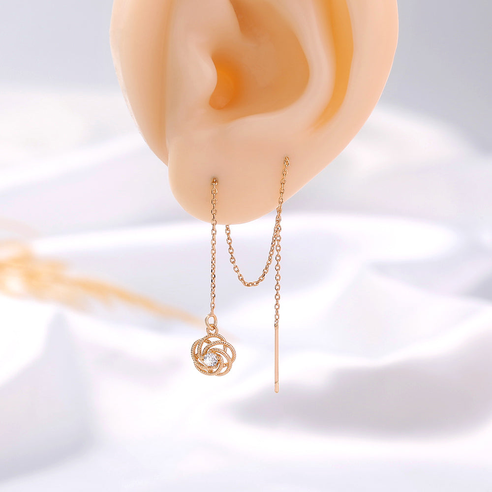 Gold-tone Copper Rose Zircon Long Tassel Earring Pendant