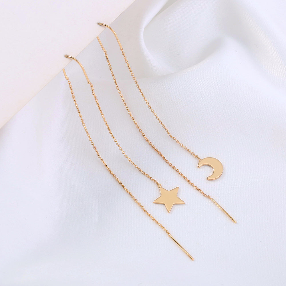 Gold Star Moon Tassel U-shaped Ear Wire