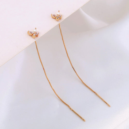 Gold Butterfly Copper Tassel Threader Earrings
