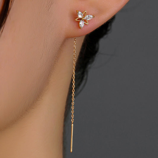 Copper Butterfly Gold Tassel Threader Earrings