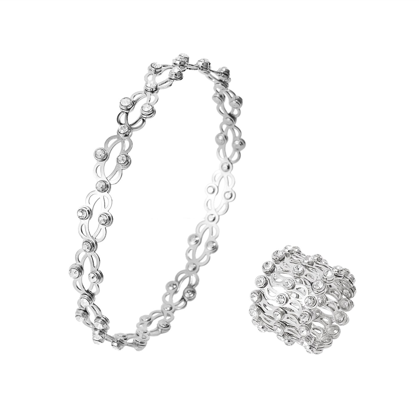 2 In 1 Folding Retractable Rings Bracelet Magic Rhinestone Rings Deformable Bracelet Women Ins Style Adjustable Fashion Jewelry
