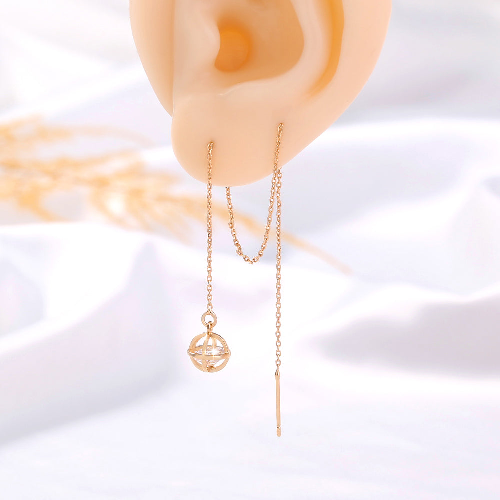 Gold Cutout Round Copper Tassel Threader Earrings