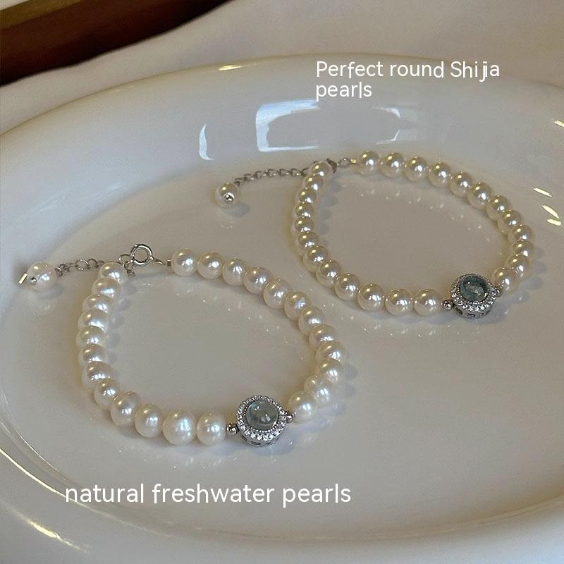 Mercury Silver Natural Freshwater Pearl Aquamarine Bracelet Female