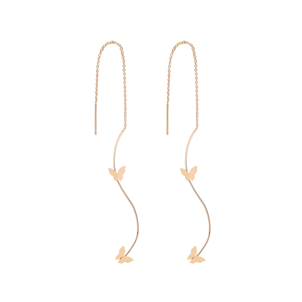 Gold Copper Squeezed Snake Butterfly Threader Earrings