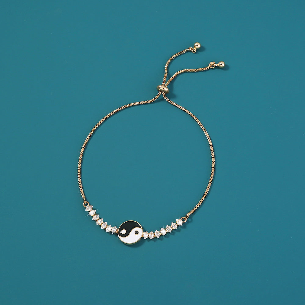 Brass Gold Plated Tai Chi Yin Yang Pendant Micro-set Zircon Shrink Pulled Copper Bead Bracelet