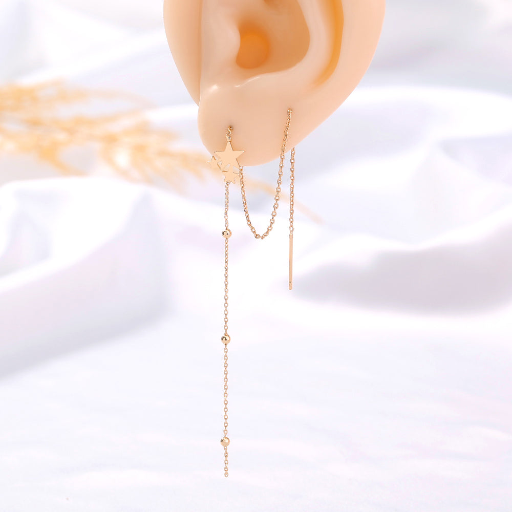 Gold Copper Five-pointed Star Long Tassel Ear Wire