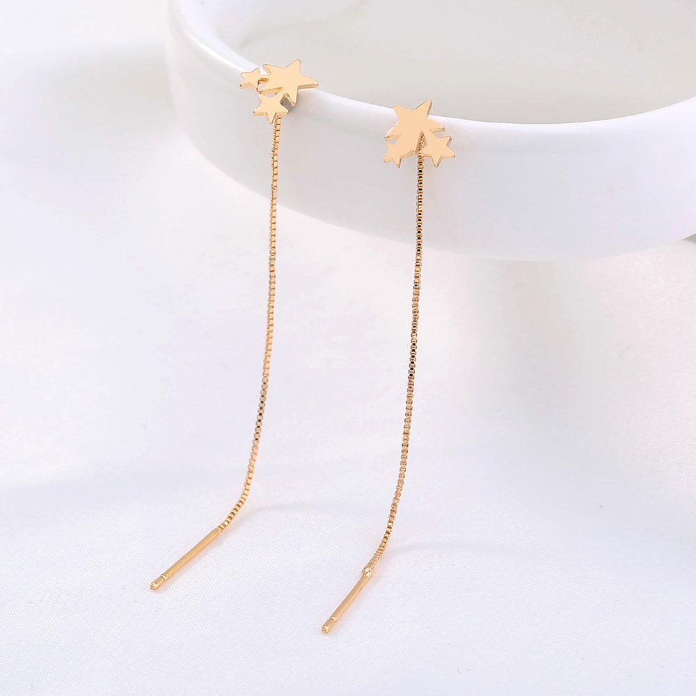 Gold Tassel Pentagram Copper Pendant Ear Wire