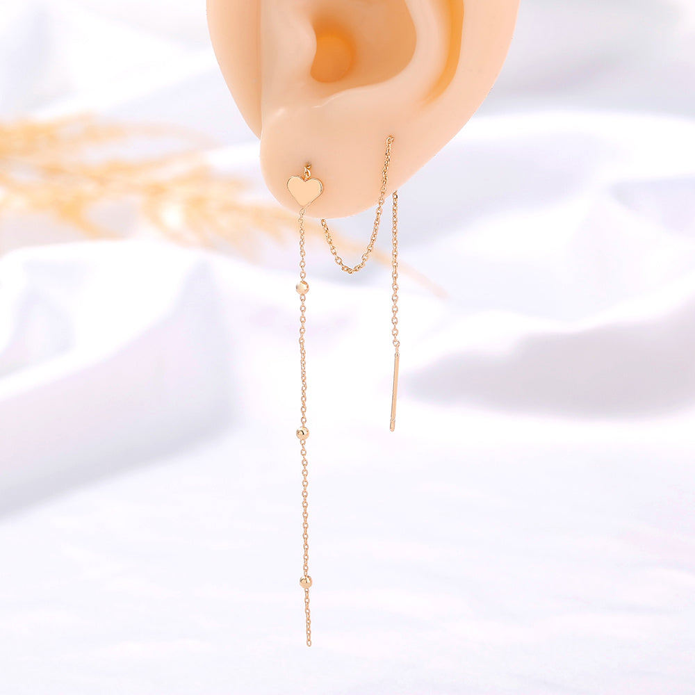 Gold Bronze Heart Tassel Threader Earrings