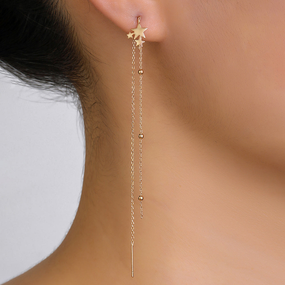 Gold Copper Five-pointed Star Long Tassel Ear Wire