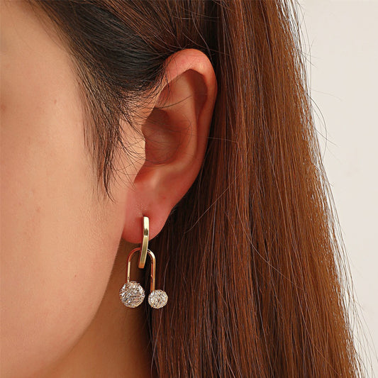 Copper Inlaid Zircon Hollow Small Gold Ball Earrings