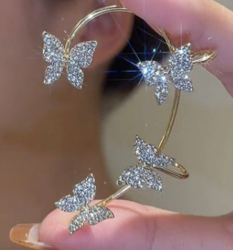 Super Flashing Diamond Earrings With Butterfly Ear Clip Earrings All-in-one Earrings